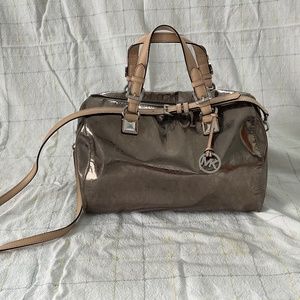MICHAEL Michael Kors Grayson Signature Mirror Metallic Satchel Bronze Gold bag